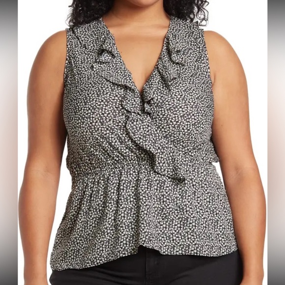 Max Studio Tops - MAX STUDIO Printed Sleeveless Faux Wrap Top